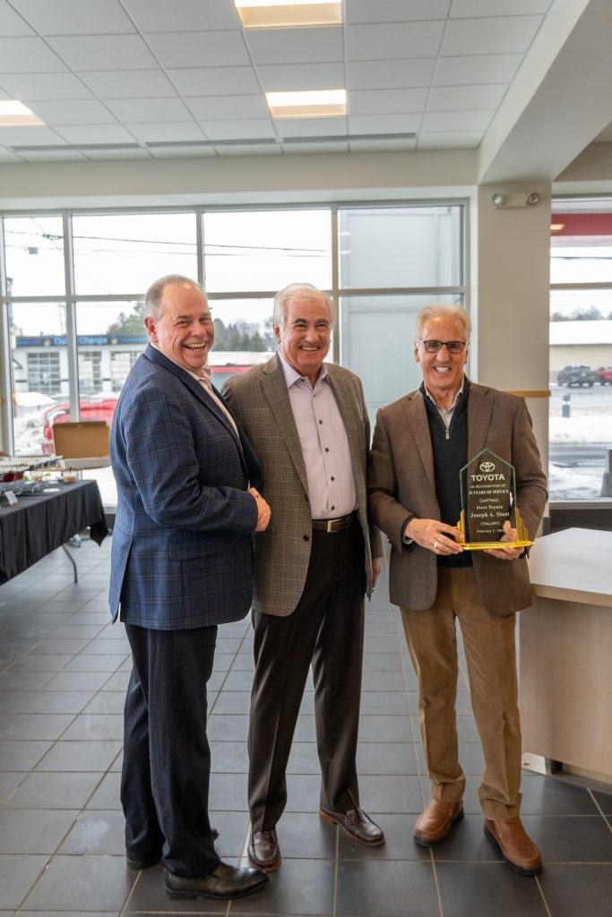 Dan Kennedy, Toyota North America, Steve Ponte Sr., and Joe Steet Sr. with award for 30 years