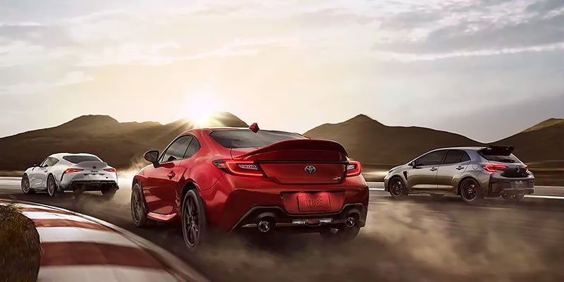 Image of a Toyota GR Corollas racing on a track