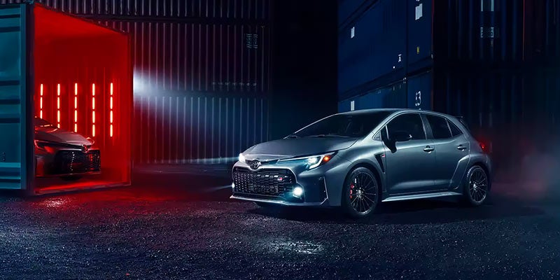 Exterior image of a Toyota GR Corolla parked in a garage